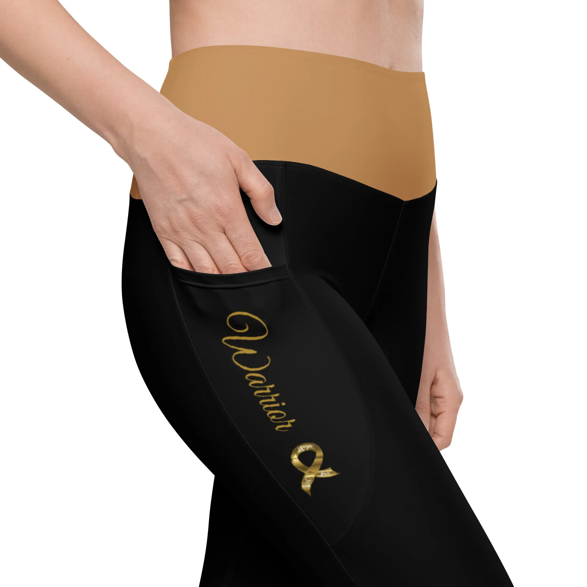 Childhood Cancer "Warrior" Leggings with Pockets (Black/Gold)(Size 2XL-6XL)