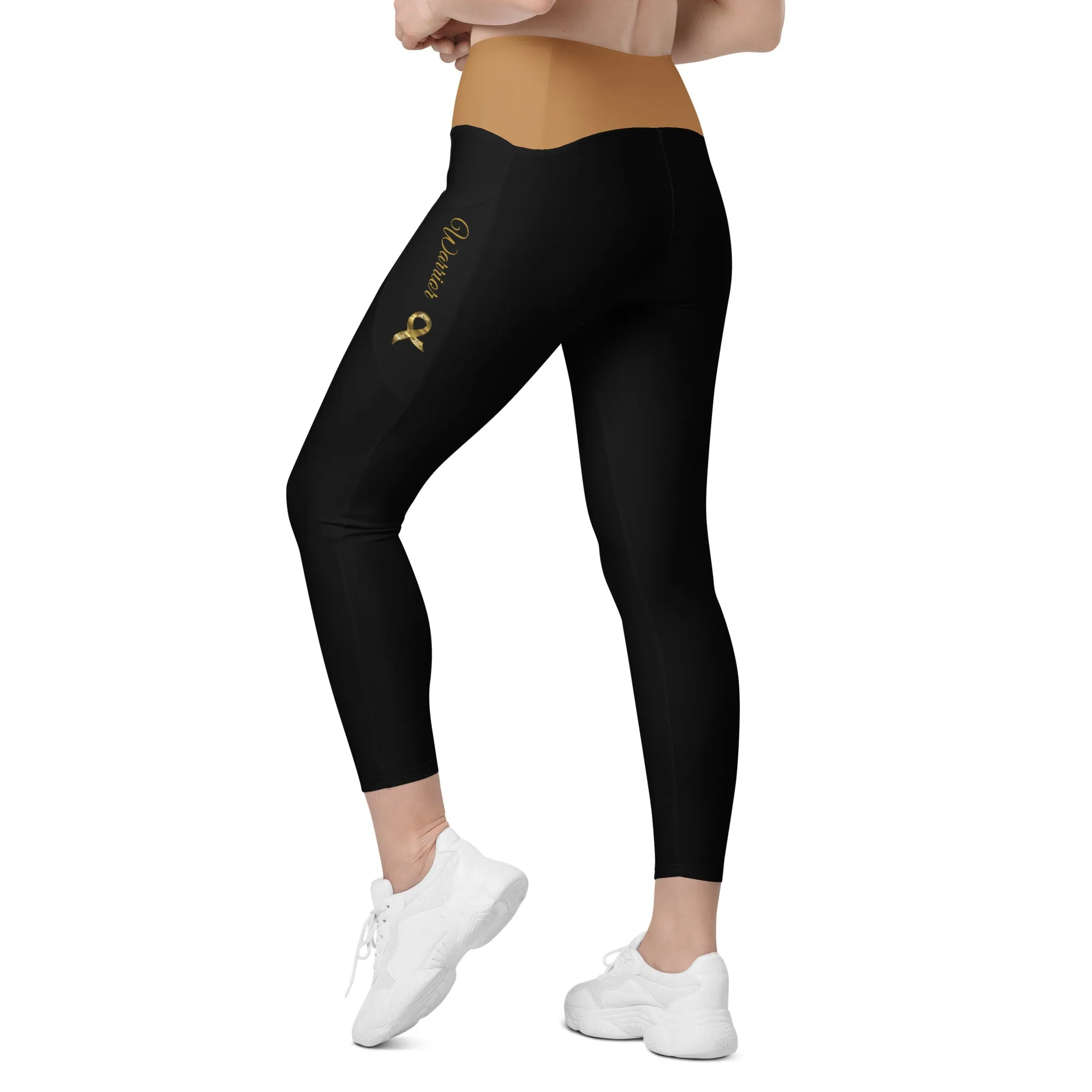 Childhood Cancer "Warrior" Leggings with Pockets (Black/Gold)(Size 2XL-6XL)