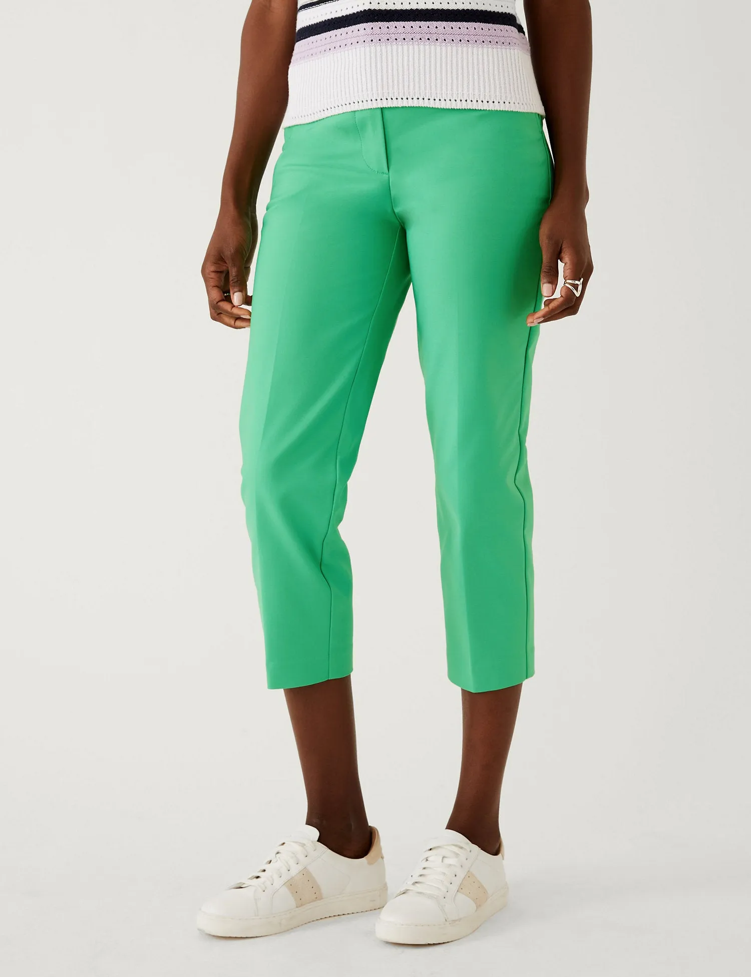 Cotton Blend Slim Fit Cropped Trousers