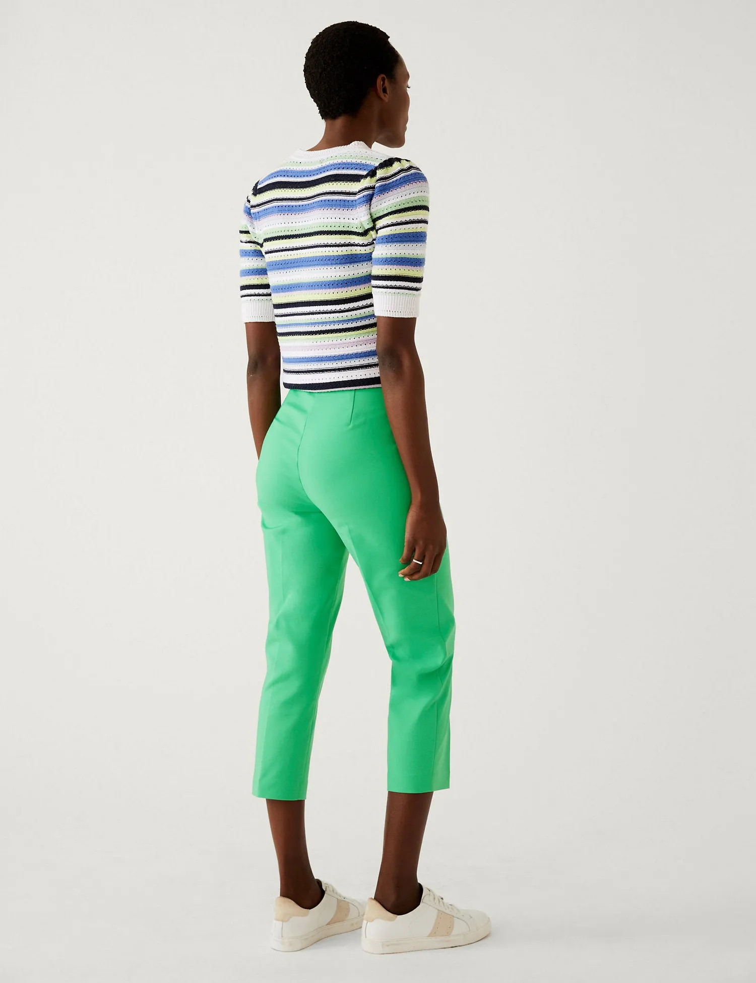 Cotton Blend Slim Fit Cropped Trousers