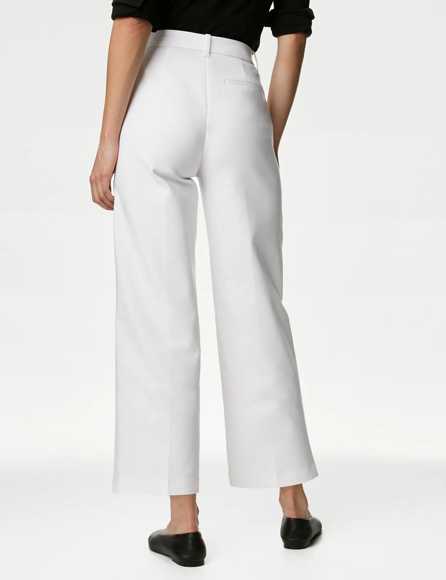 Cotton Blend Wide Leg Cropped Chinos