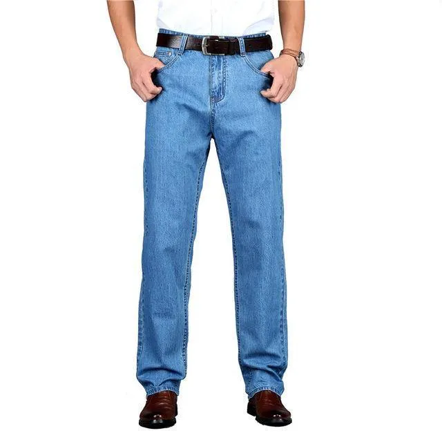 Cotton Summer Men Classic Blue Jeans Straight Long Denim Pants