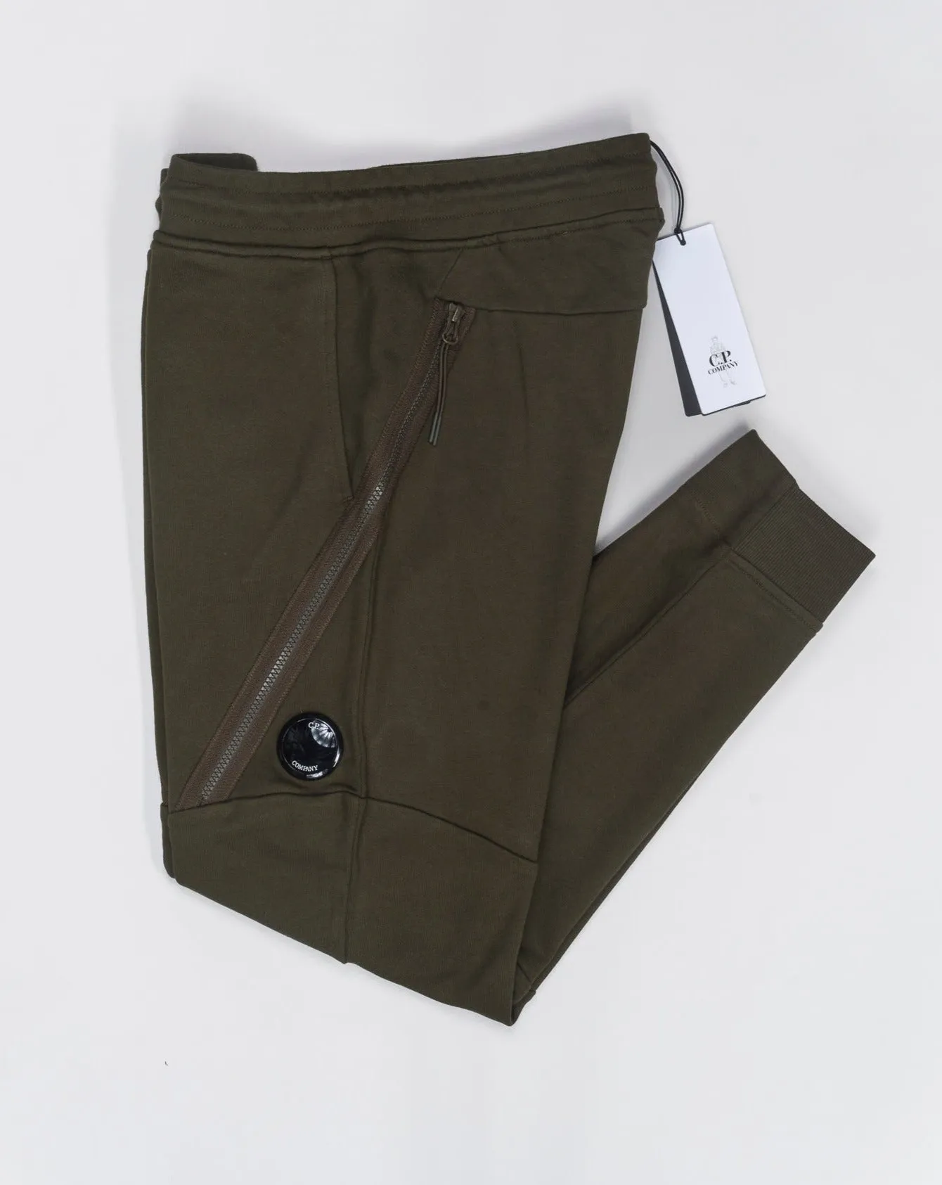 C.P. Company Diagonal Raised Fleece Zipped Track Pants / Ivy Green