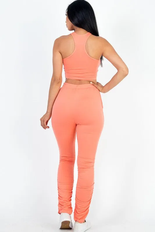 Crop Top & Ruched Drawstring Pants Set