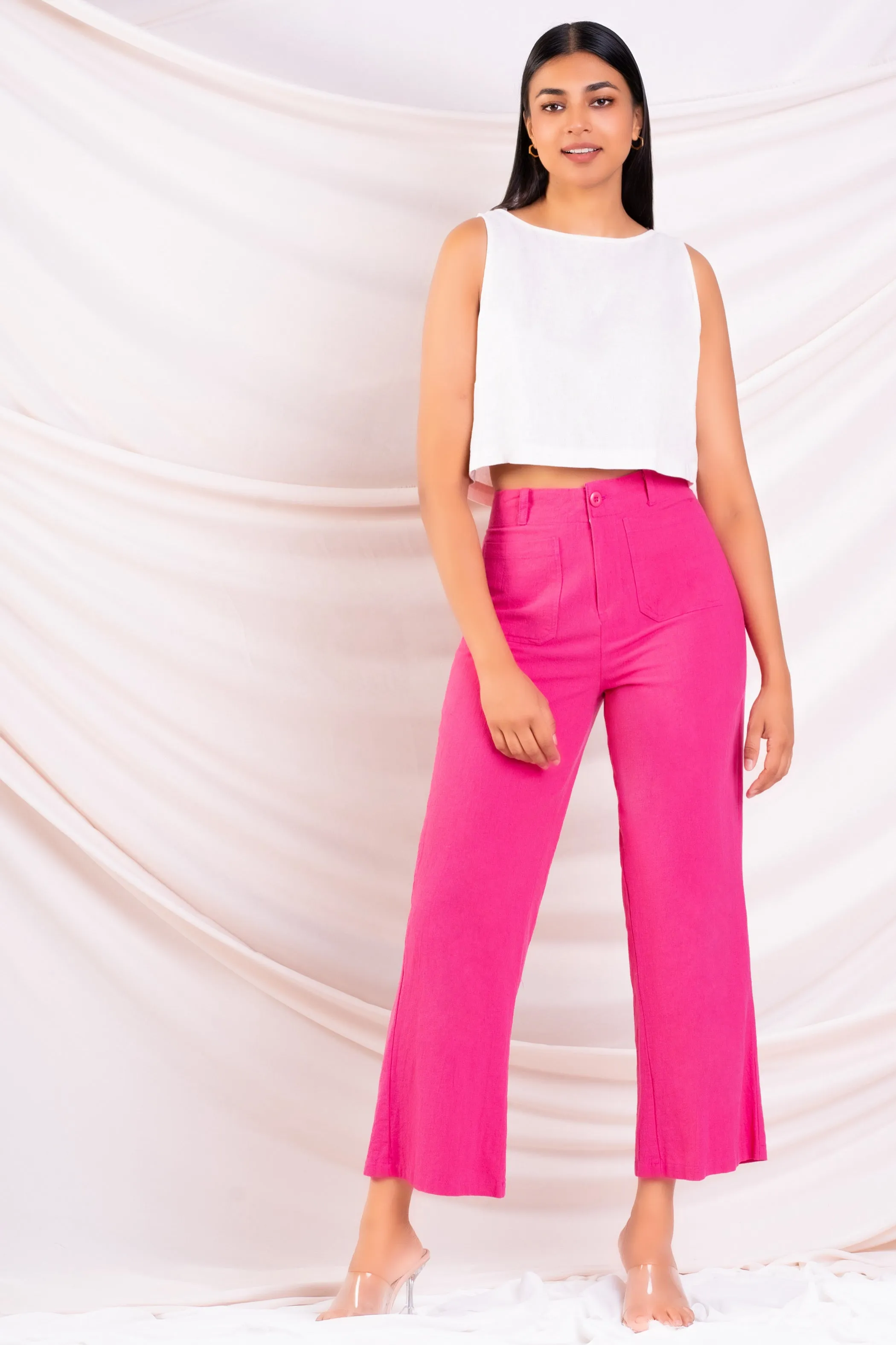 Cropped Pink Linen Pant