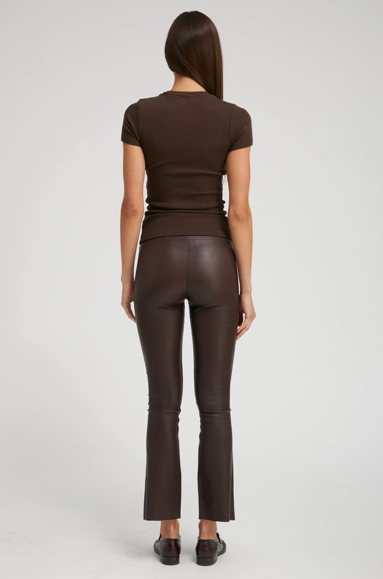 Dark Chocolate Leather Ankle Flare Leggings