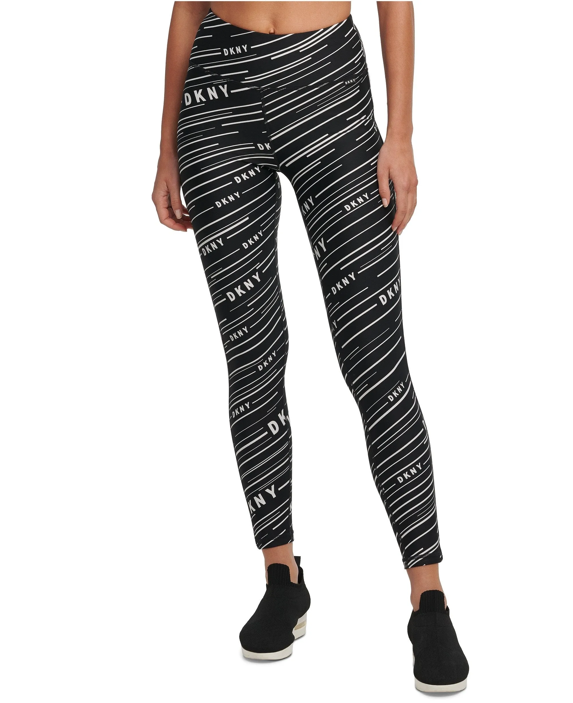 DKNY Women's Printed High-Waist Leggings, Black, XS