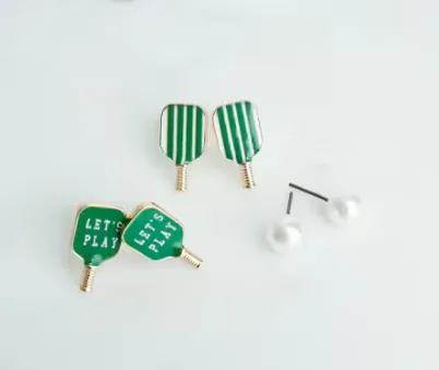 Enamel Pickle Ball Pearl Stud Earring Set