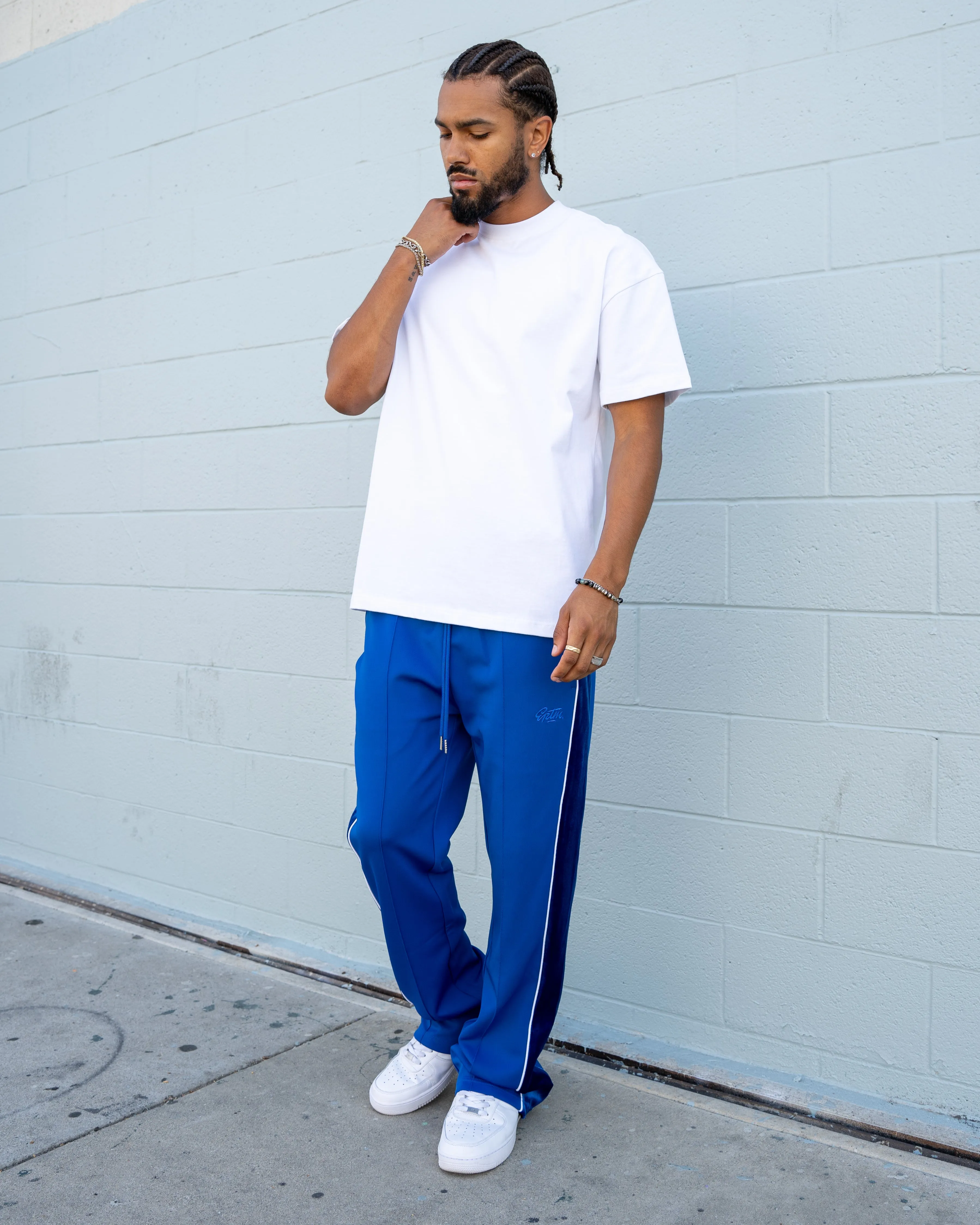 EPTM VELOUR PIPING TRACK PANTS - BLUE