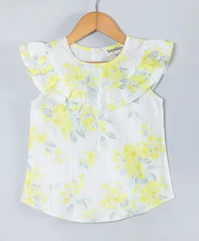 Floral print Dobby top-Sofy Yellow