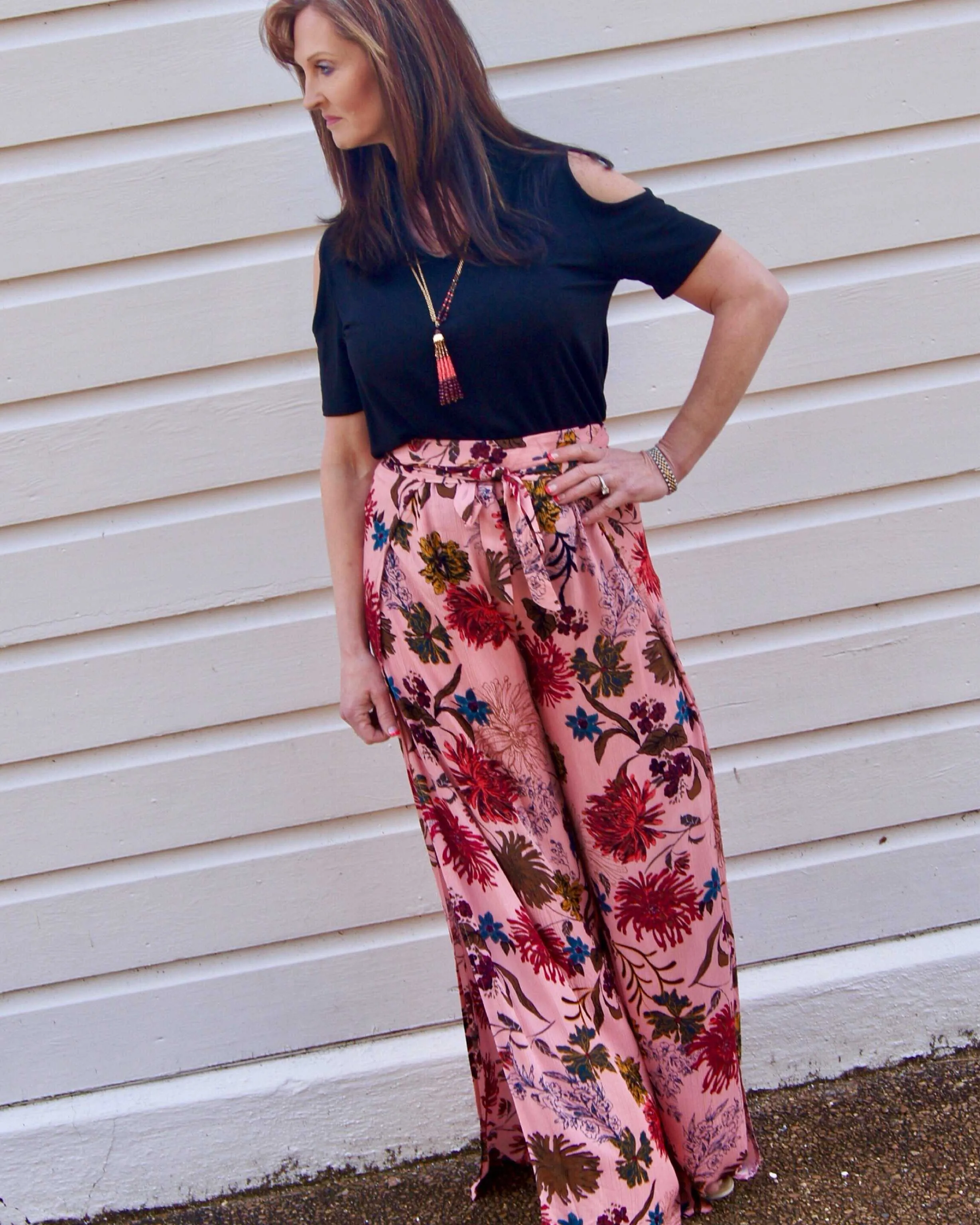 Floral Wide Leg Wrap Pedal Pants