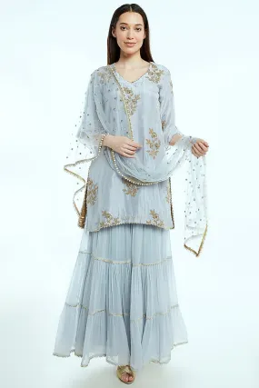 Gray Embroidered Sharara Set