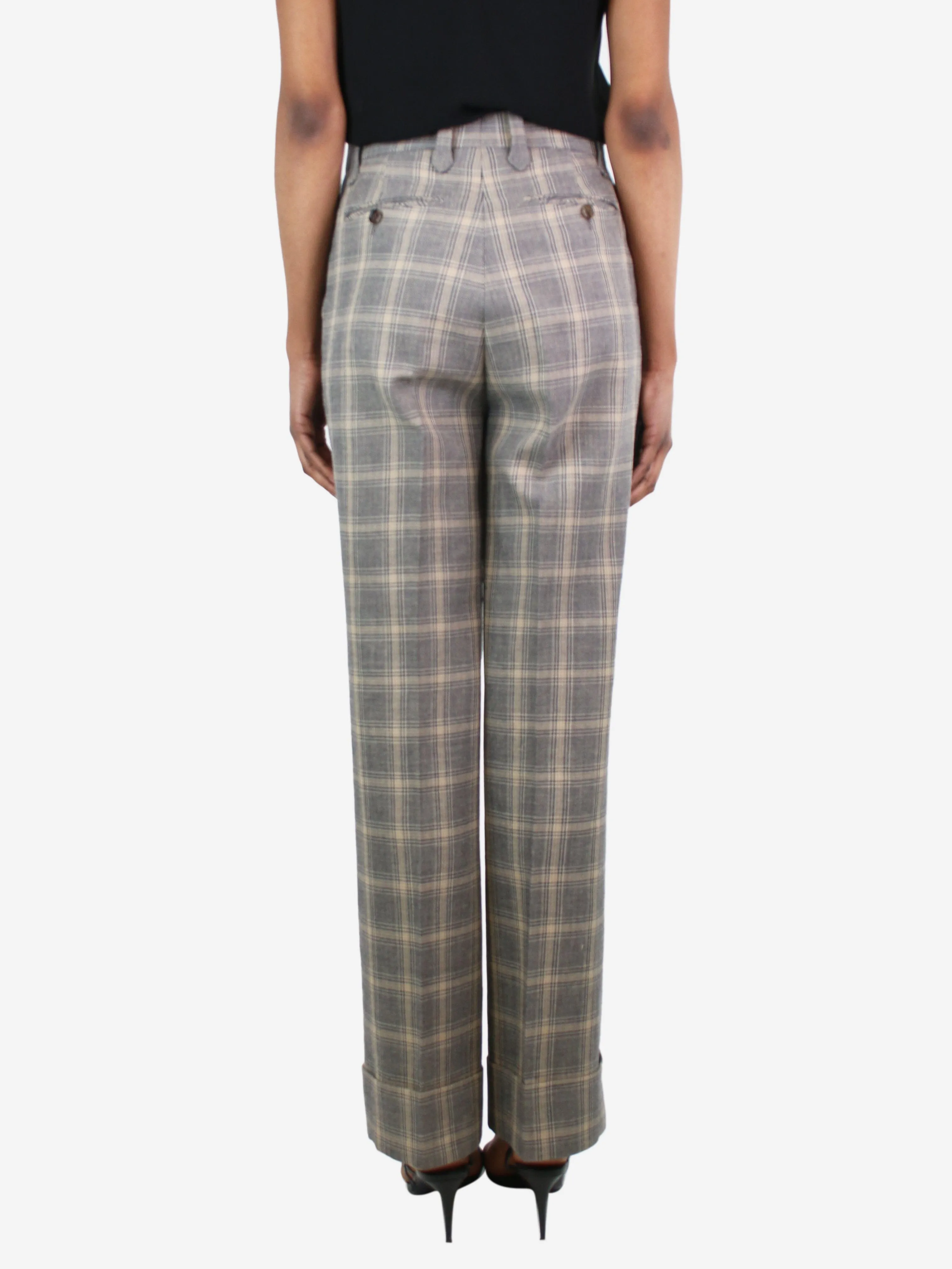 Grey and beige checkered trousers - size UK 6