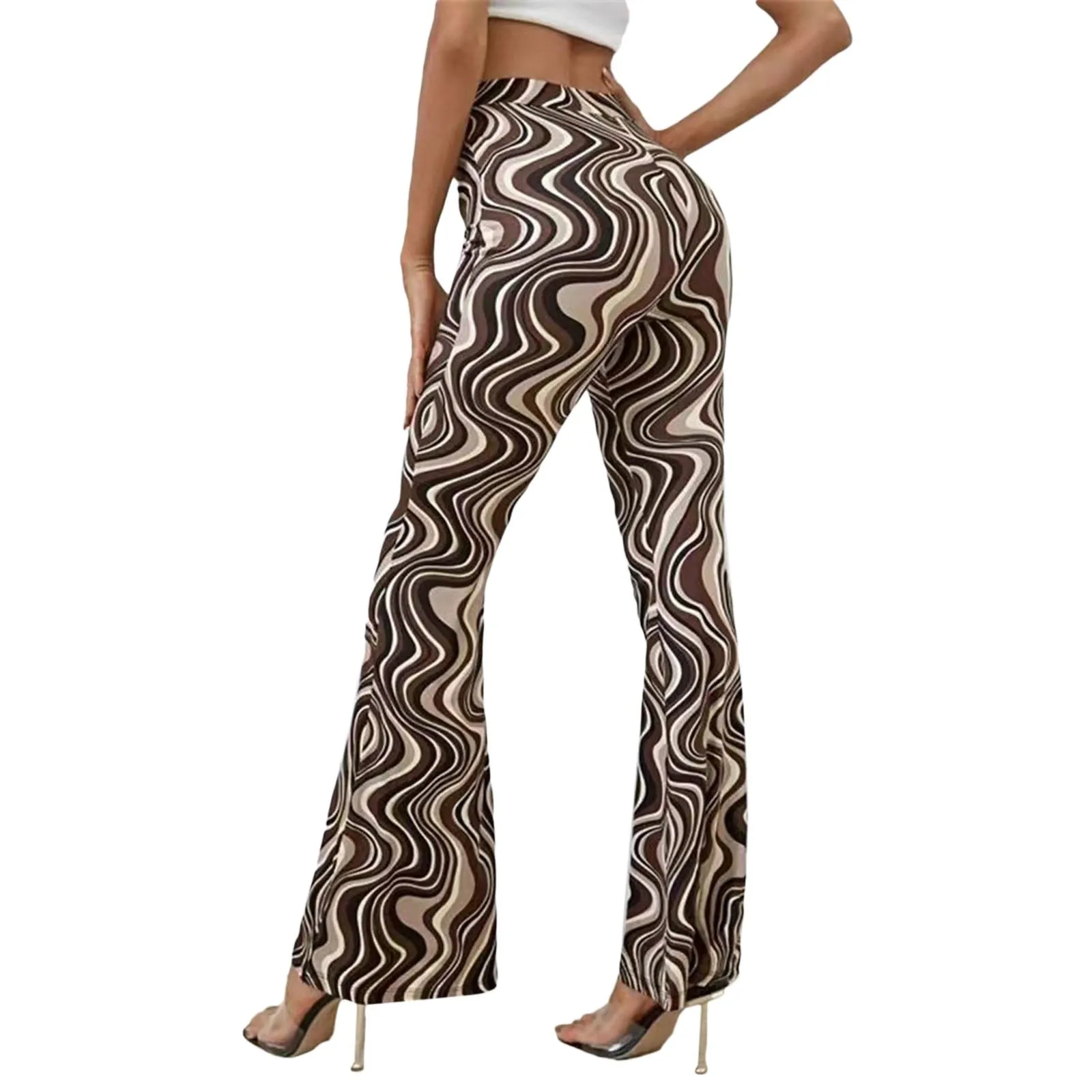 Groovy Bell Bottoms In 7 Different Colors High Waist Flare Stretch Yoga Pants Water Ripple Print Boho Festival Pants Available In Sizes Small Medium Large XL And Plus Size 2X 3X 4X And 5X