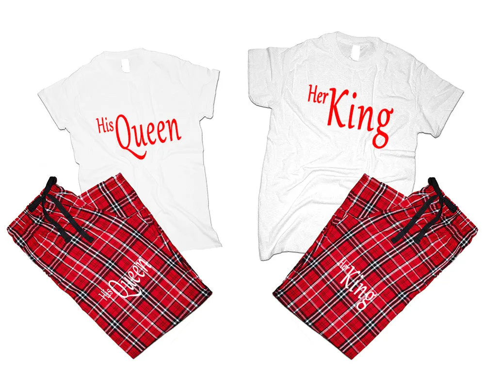 Her King His Queen Couple Matching T Shirts and Flannel Pants