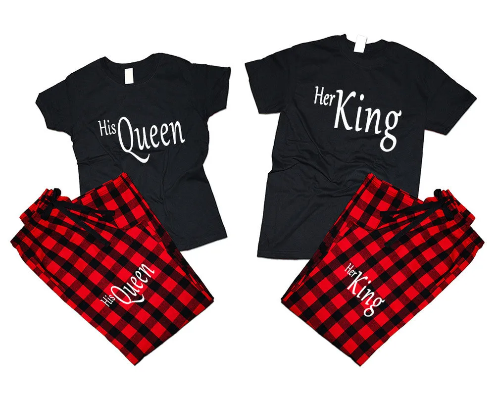 Her King His Queen Couple Matching T Shirts and Flannel Pants