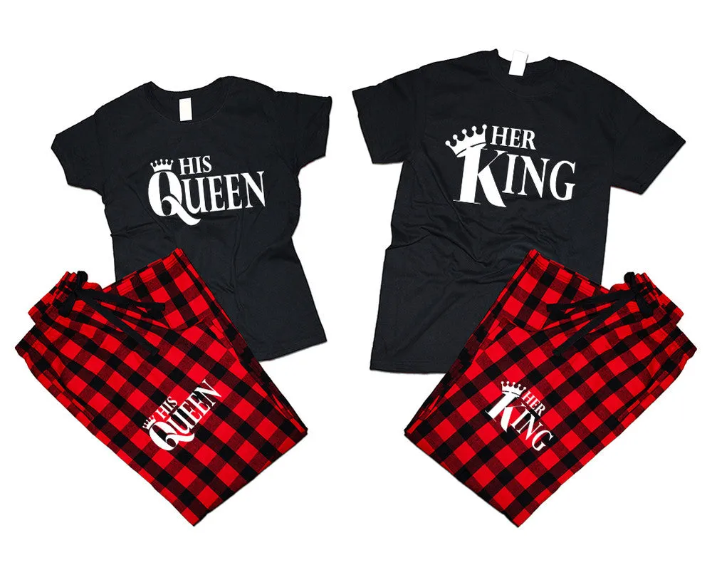 Her King His Queen Couple Matching T Shirts and Flannel Pants