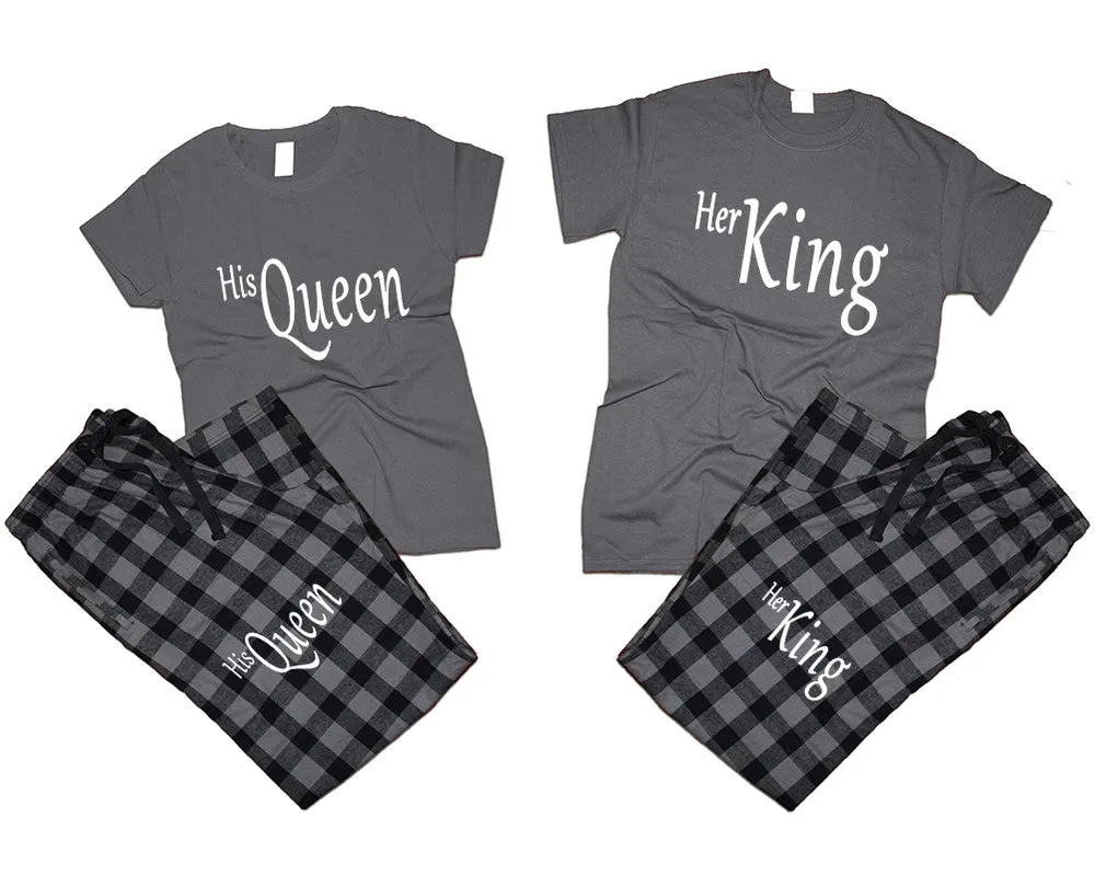 Her King His Queen Couple Matching T Shirts and Flannel Pants