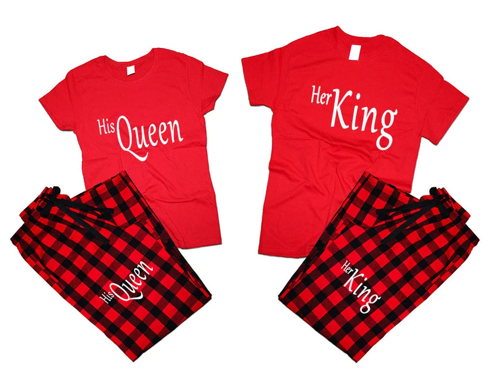 Her King His Queen Couple Matching T Shirts and Flannel Pants