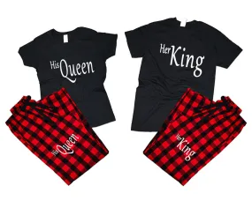 Her King His Queen Couple Matching T Shirts and Flannel Pants