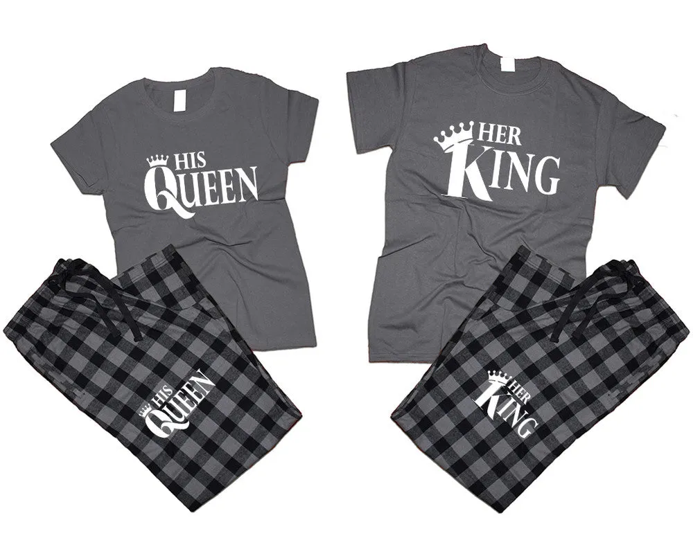 Her King His Queen Couple Matching T Shirts and Flannel Pants