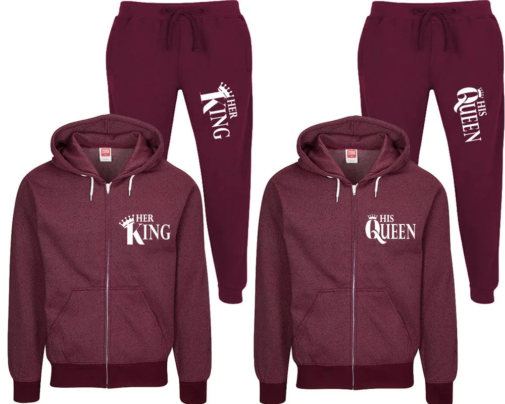 Her King His Queen Couple Speckle Zipper Hoodies and Jogger Pants Matching Top&Bottom Sets