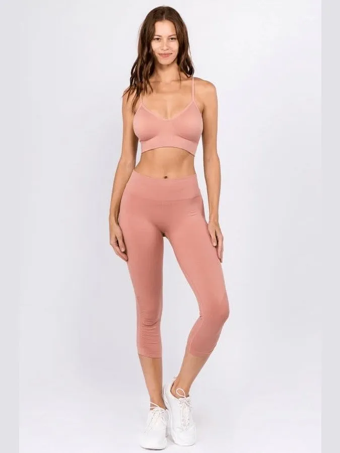 High Rise Cinched Ankle Seamless Capri Leggings