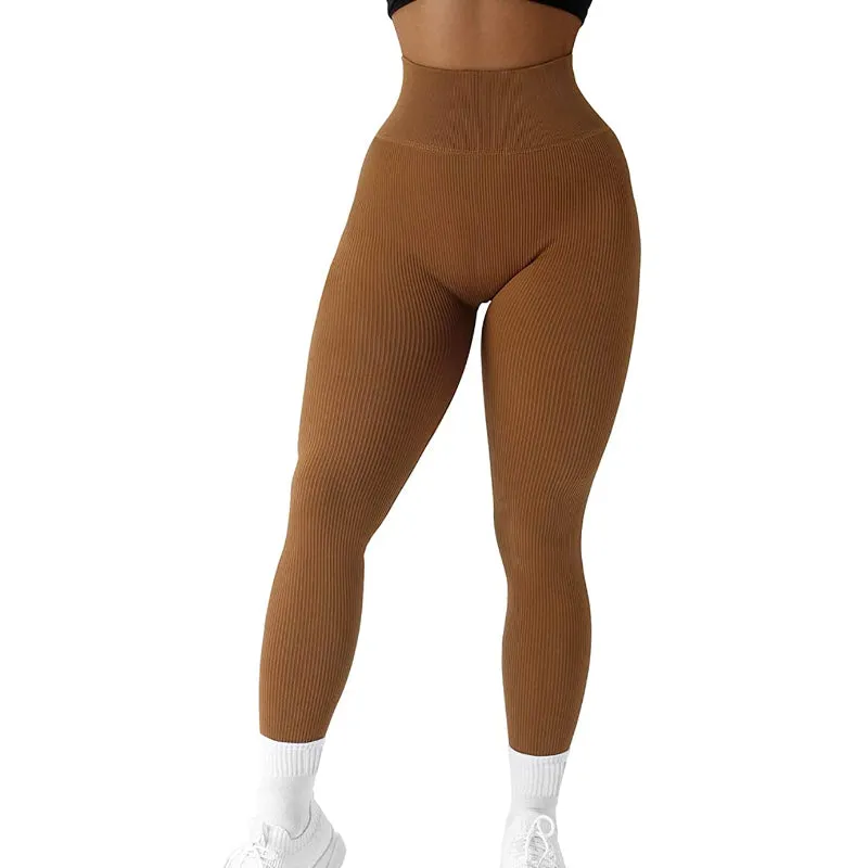 High Waist Seamless Plain Ribbed Leggings