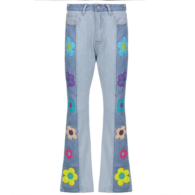 Hippie Flower Patch Flare Jeans