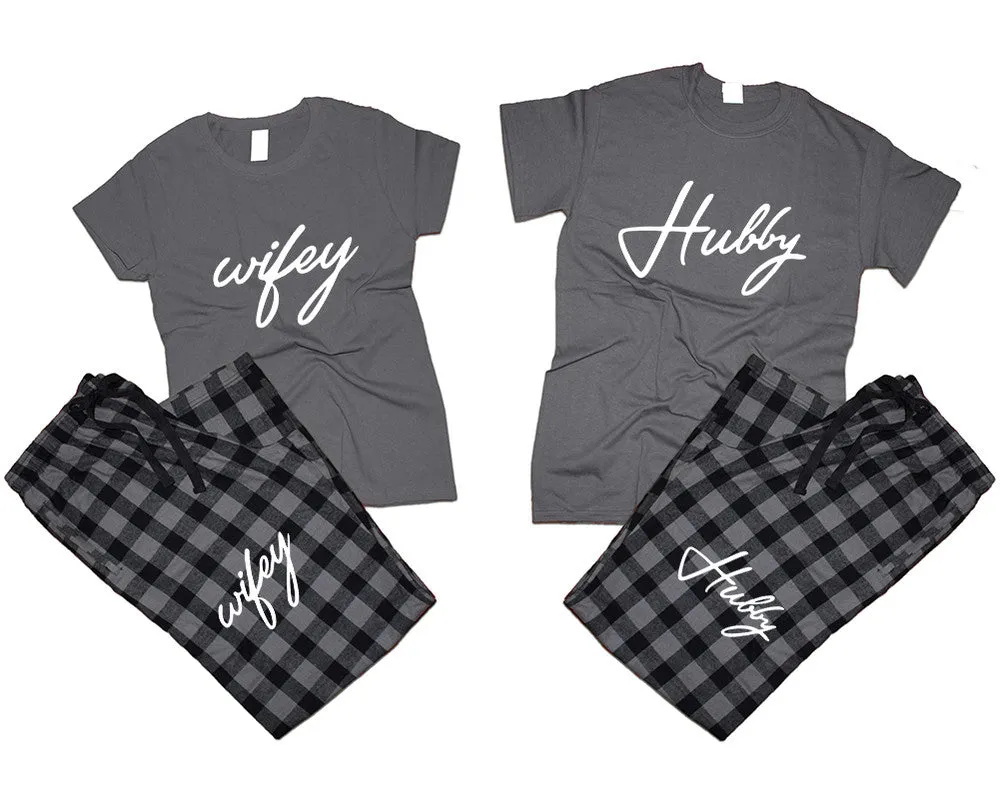 Hubby Wifey Couple Matching T Shirts and Flannel Pants