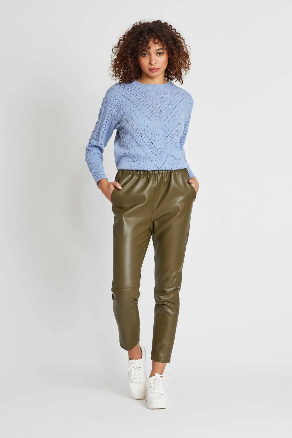 Inaya Vegan Leather Pants - Olive