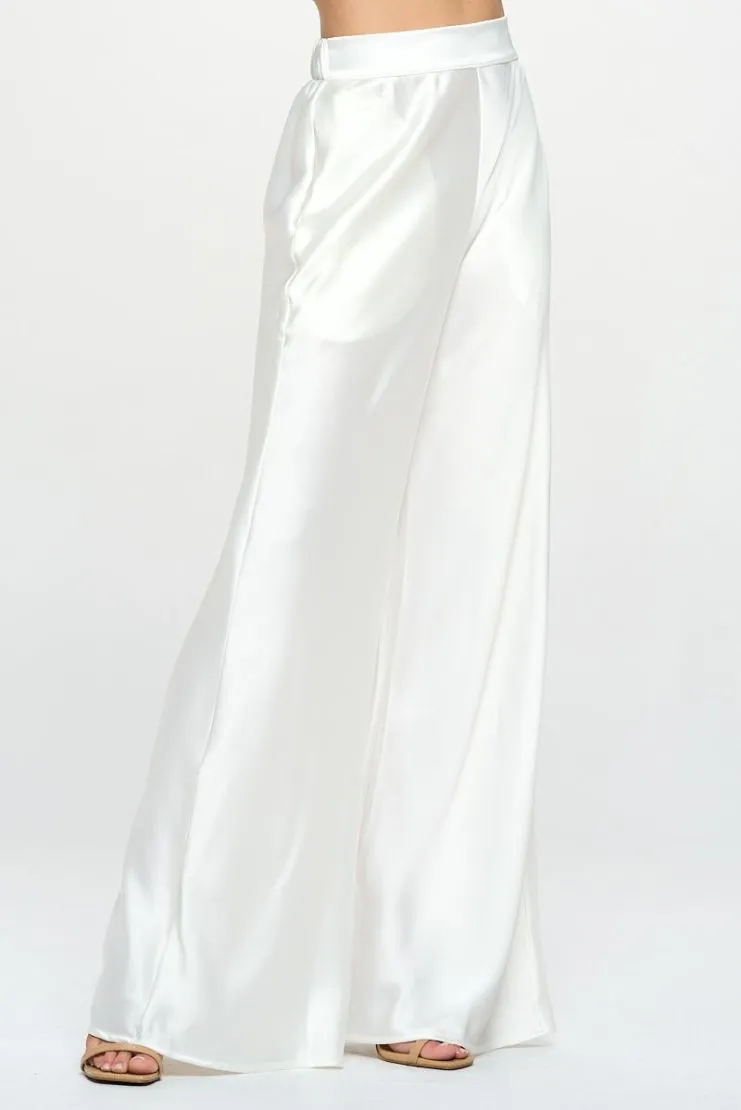 Janie White Wide Satin Pants