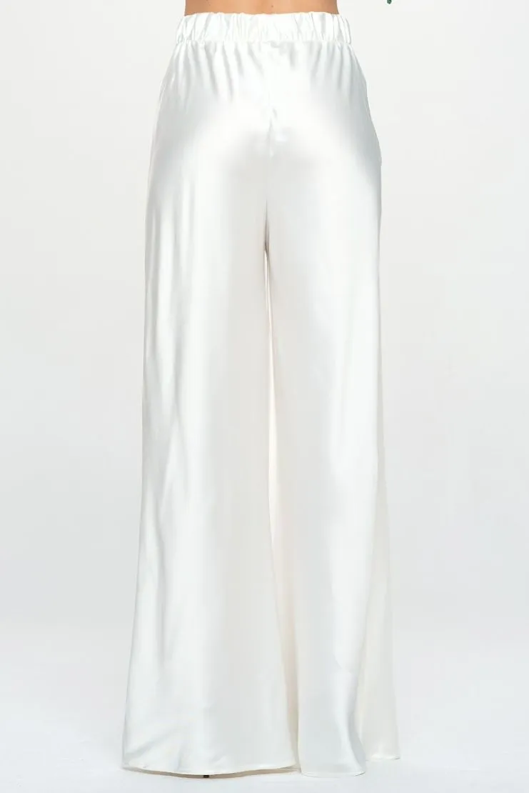 Janie White Wide Satin Pants