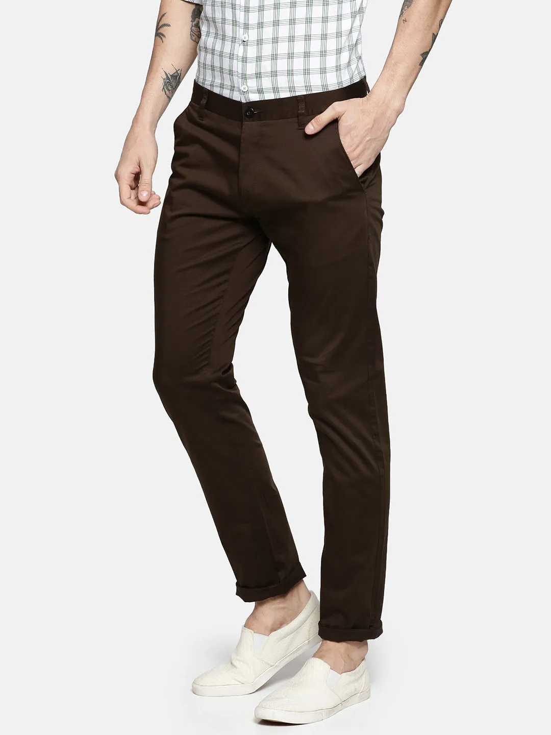 JDC Casual Solid Trouser-Dark Brown