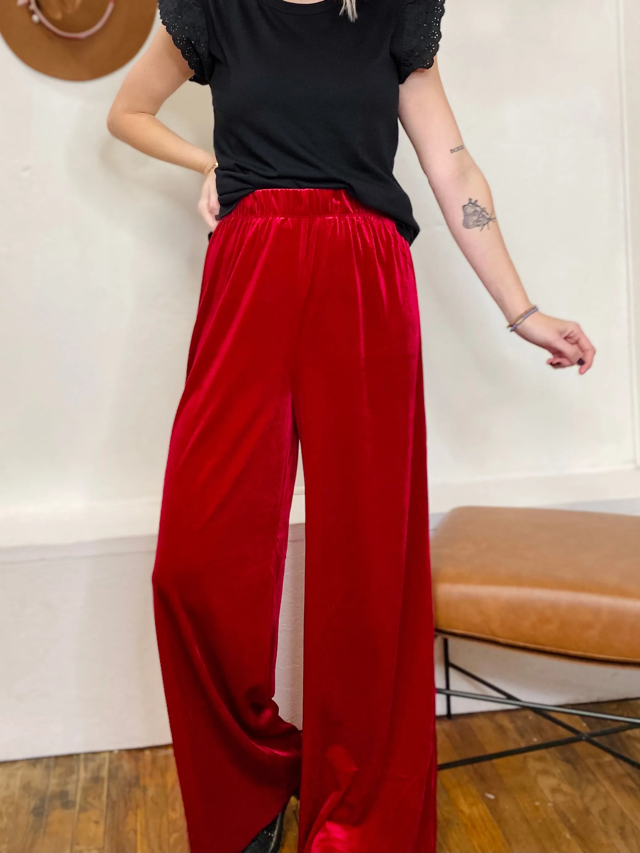 Kaci Velvet Wide Leg Pull On Pants