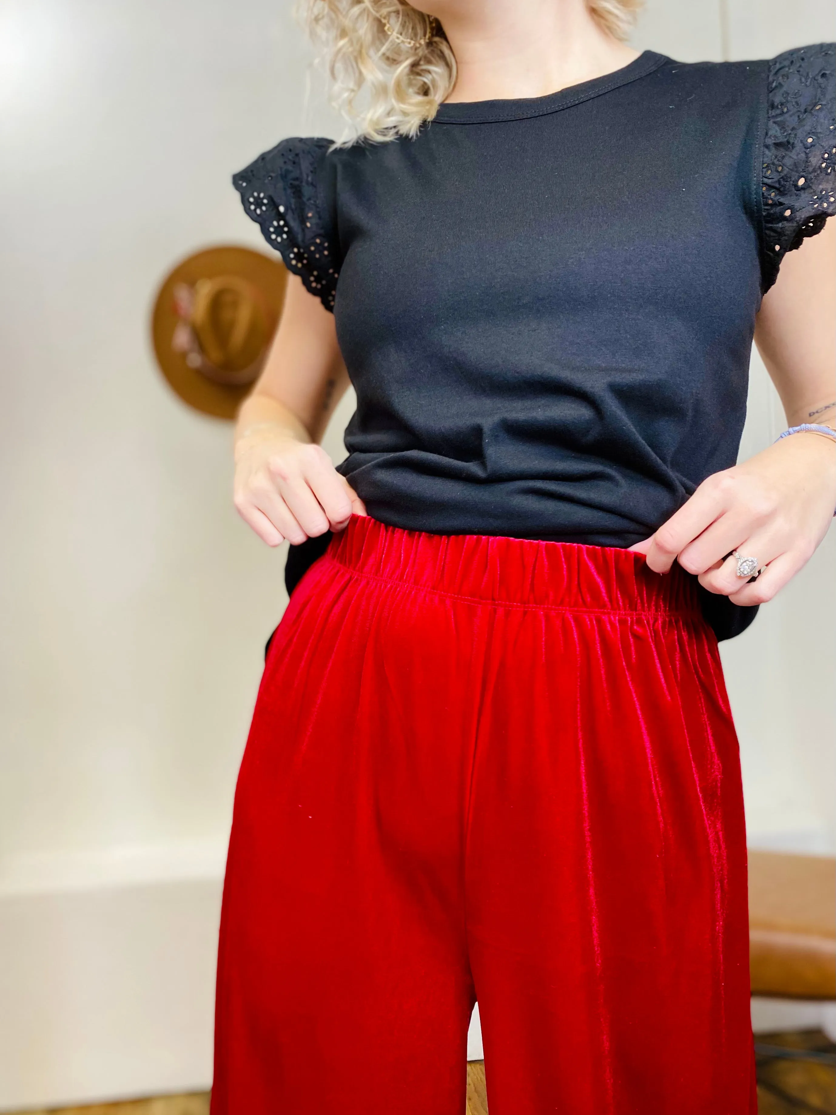 Kaci Velvet Wide Leg Pull On Pants