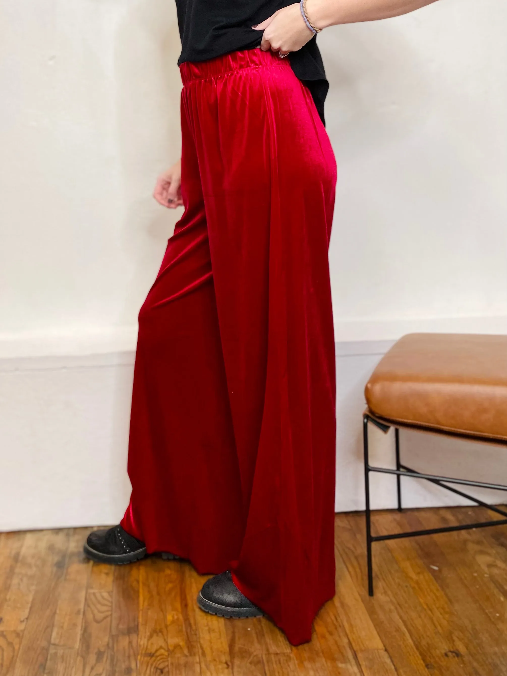 Kaci Velvet Wide Leg Pull On Pants