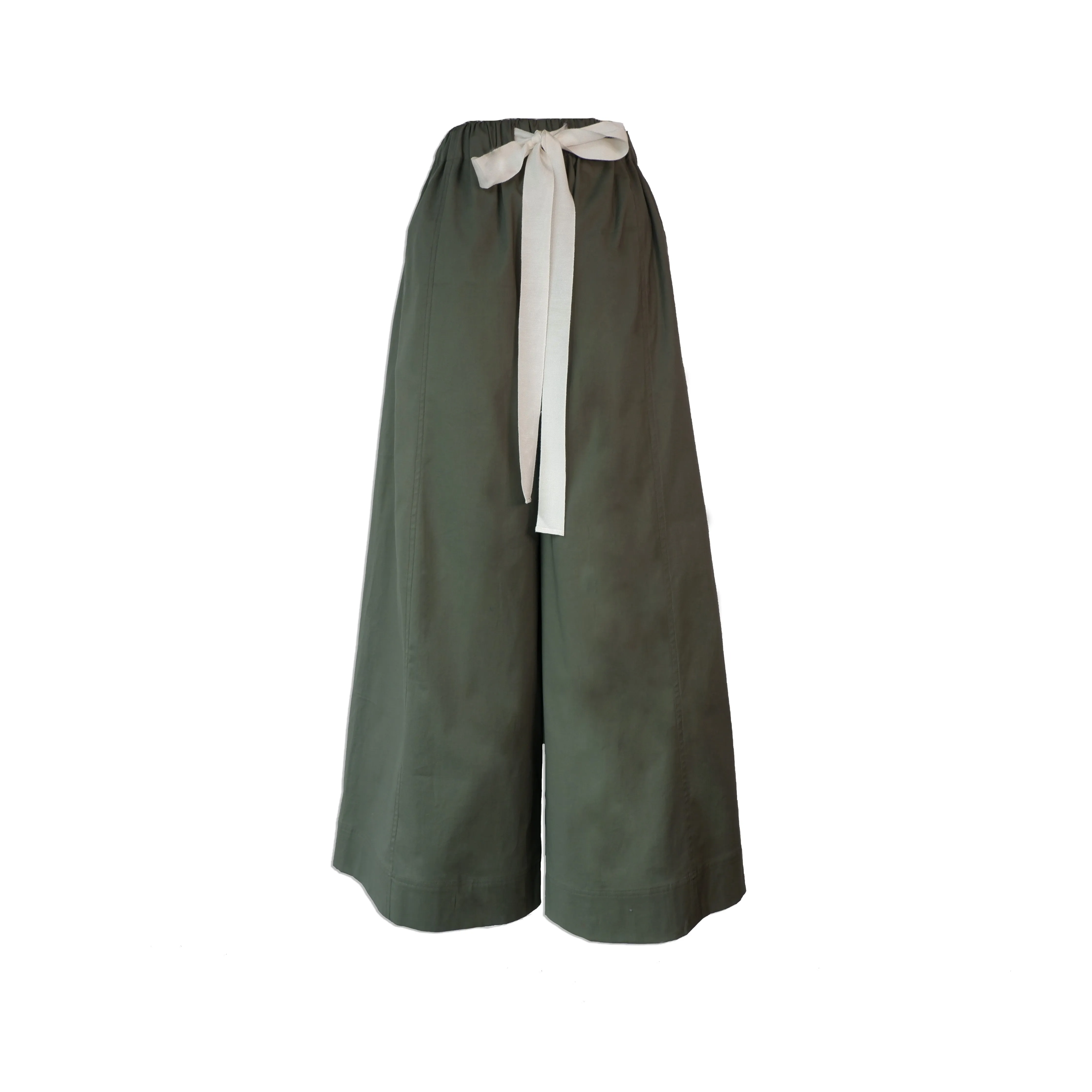 Khaki Cotton Wide-Leg Pant