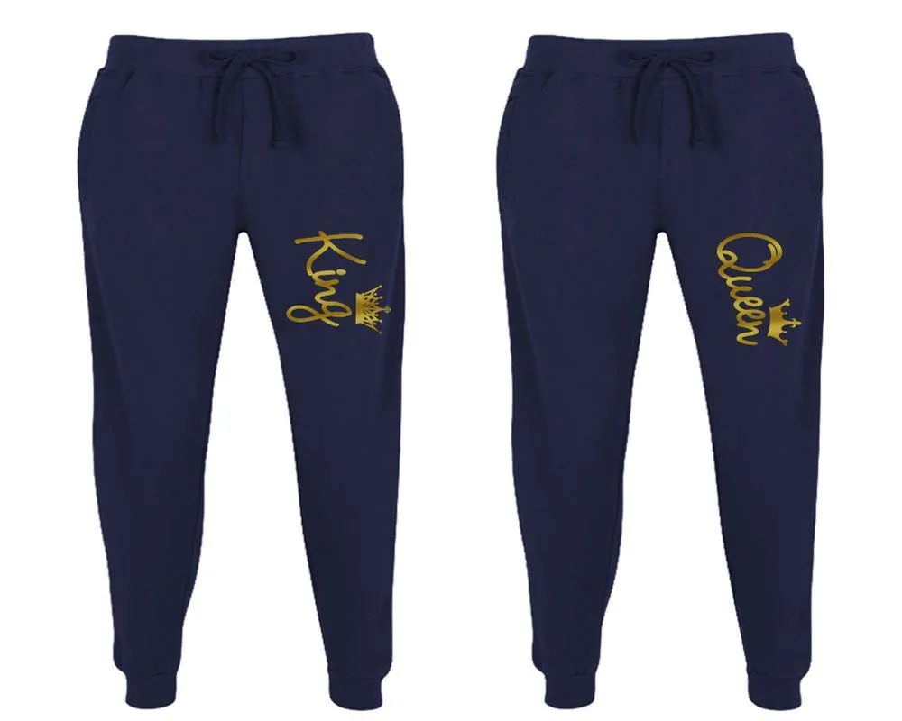 King Queen Couple Matching Jogger Pants,  Couple Designed Sweatpants