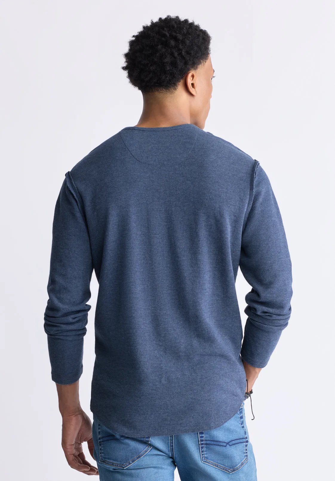 Kipato Men's Long-Sleeved Henley Top, Whale - BM24434