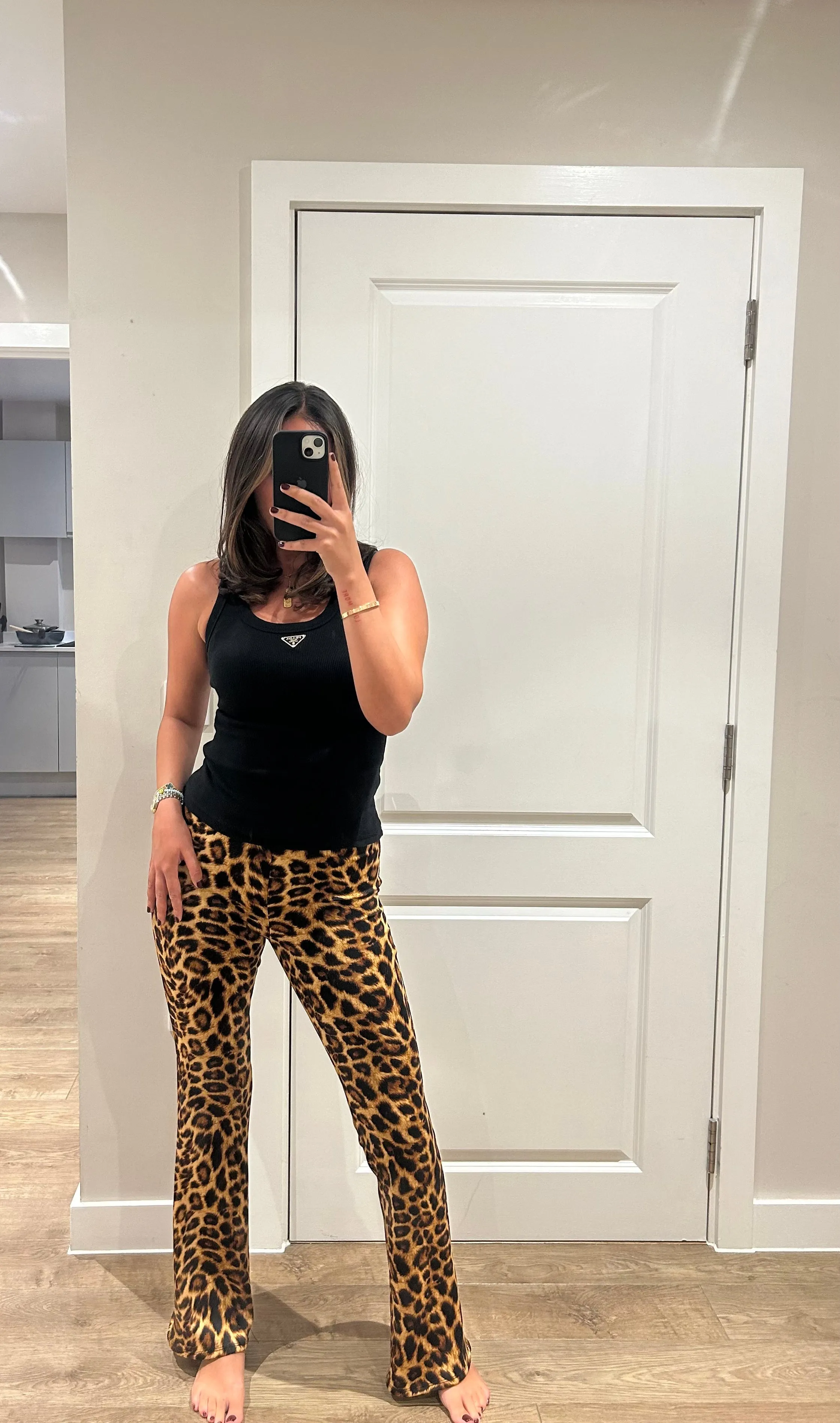 Leopard Scuba Flare Trousers