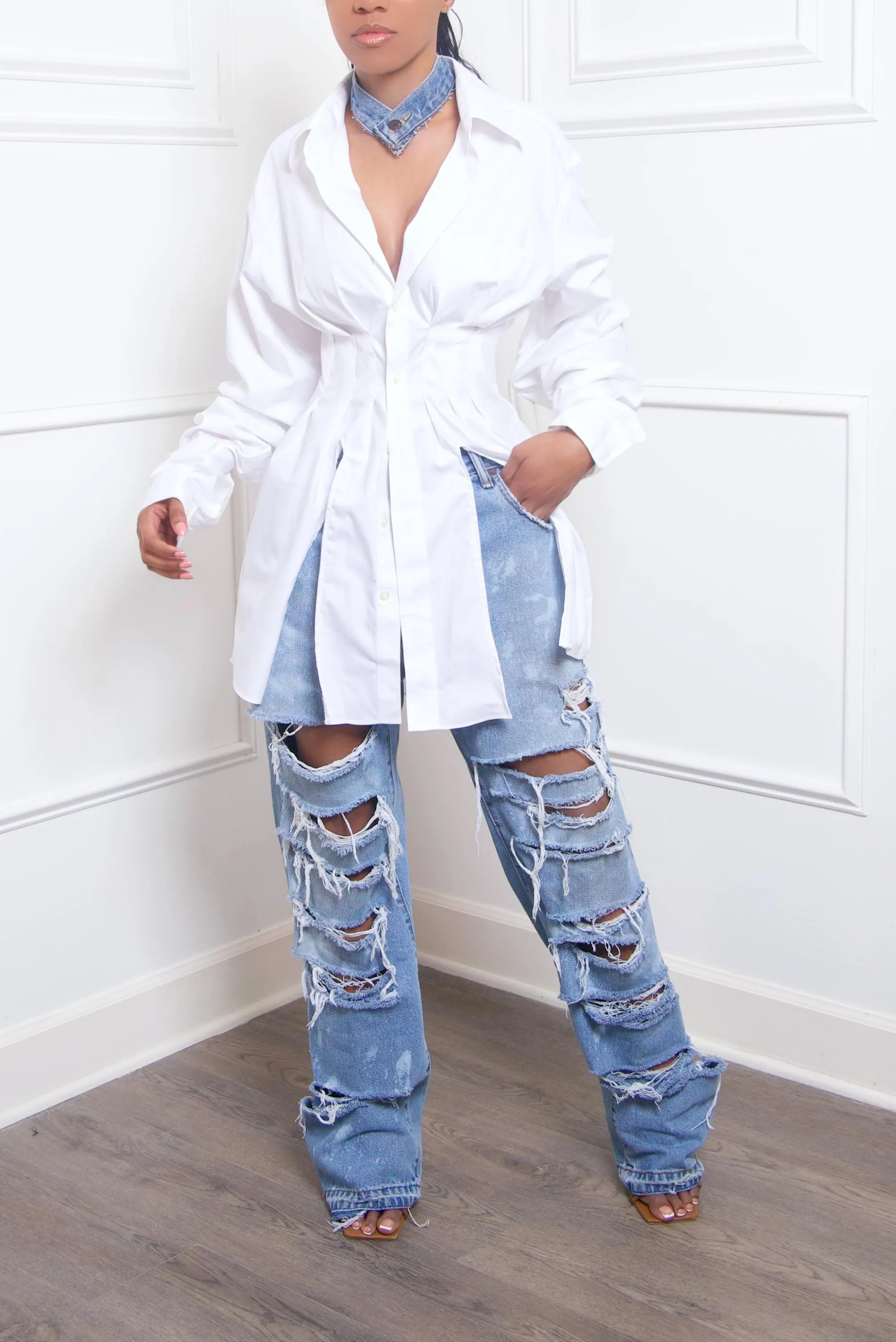 Light washed Bleached Ripped Levi jeans (Tall Girl Friendly)- MTO