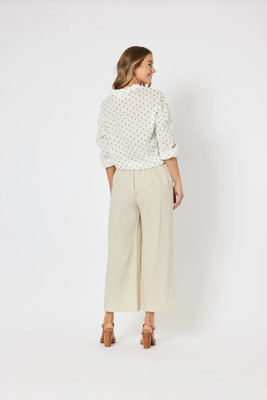 Linen Blend Wide Leg Pant - Natural