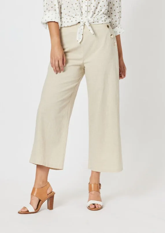 Linen Blend Wide Leg Pant - Natural