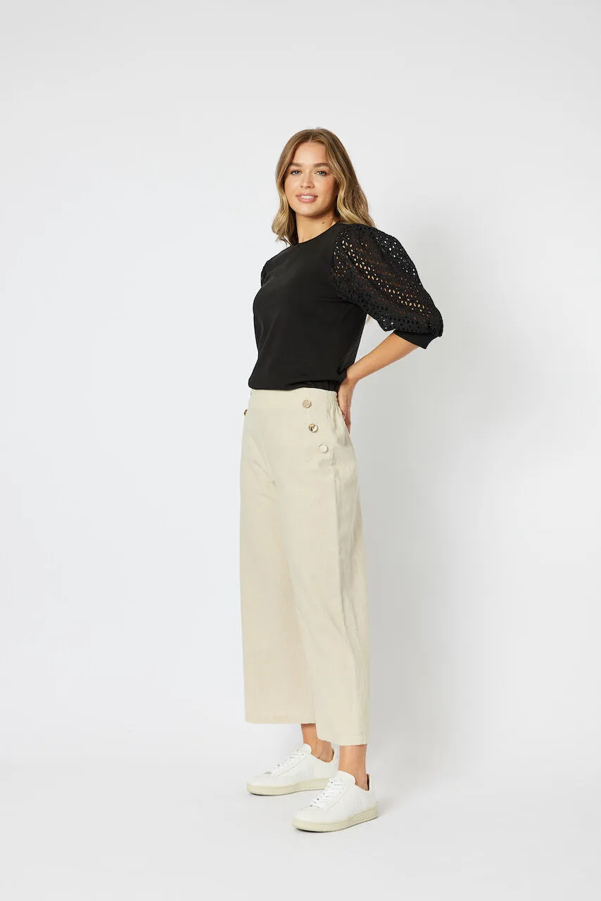 Linen Blend Wide Leg Pant - Natural