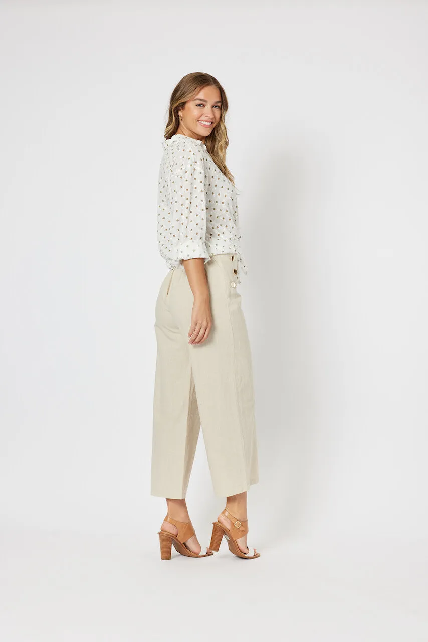 Linen Blend Wide Leg Pant - Natural