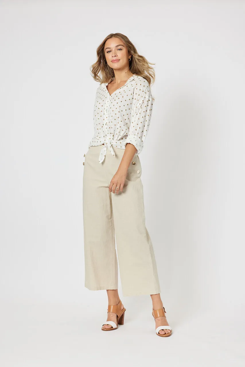 Linen Blend Wide Leg Pant - Natural