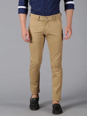 MEN'S BEIGE SOLID SLIM FIT TROUSER