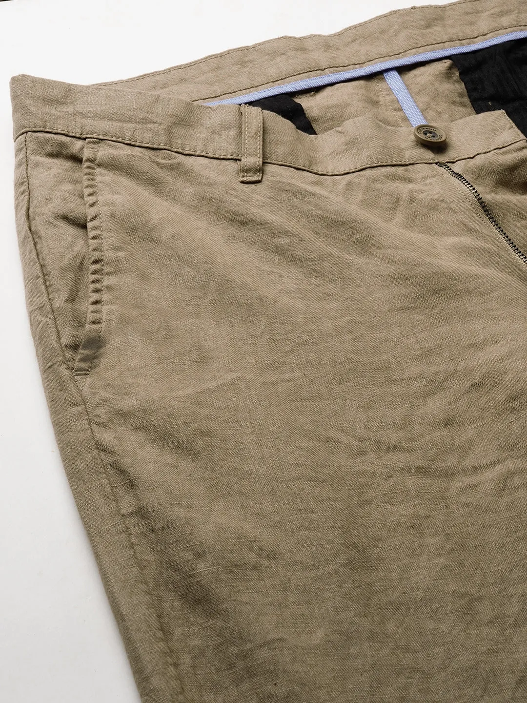 Men's Brown 100% Linen Regular Fit Pant