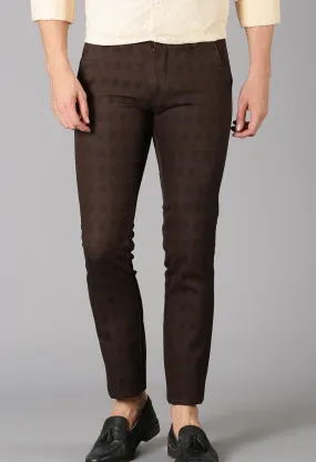 MEN'S BROWN CHECK SLIM FIT TROUSER